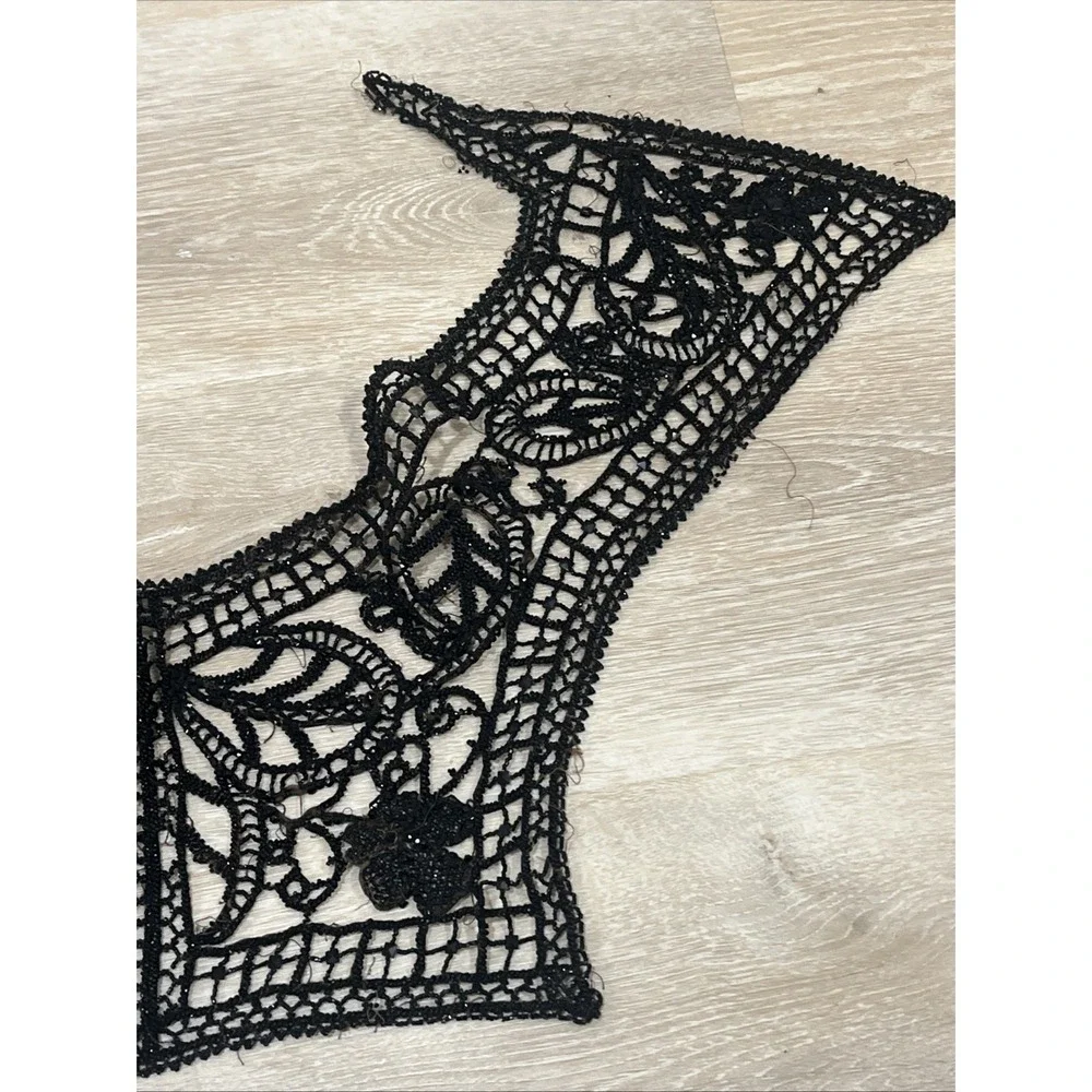 Antique Victorian Beaded Collar Embellisment Appliqué Black On Netlace Ornate